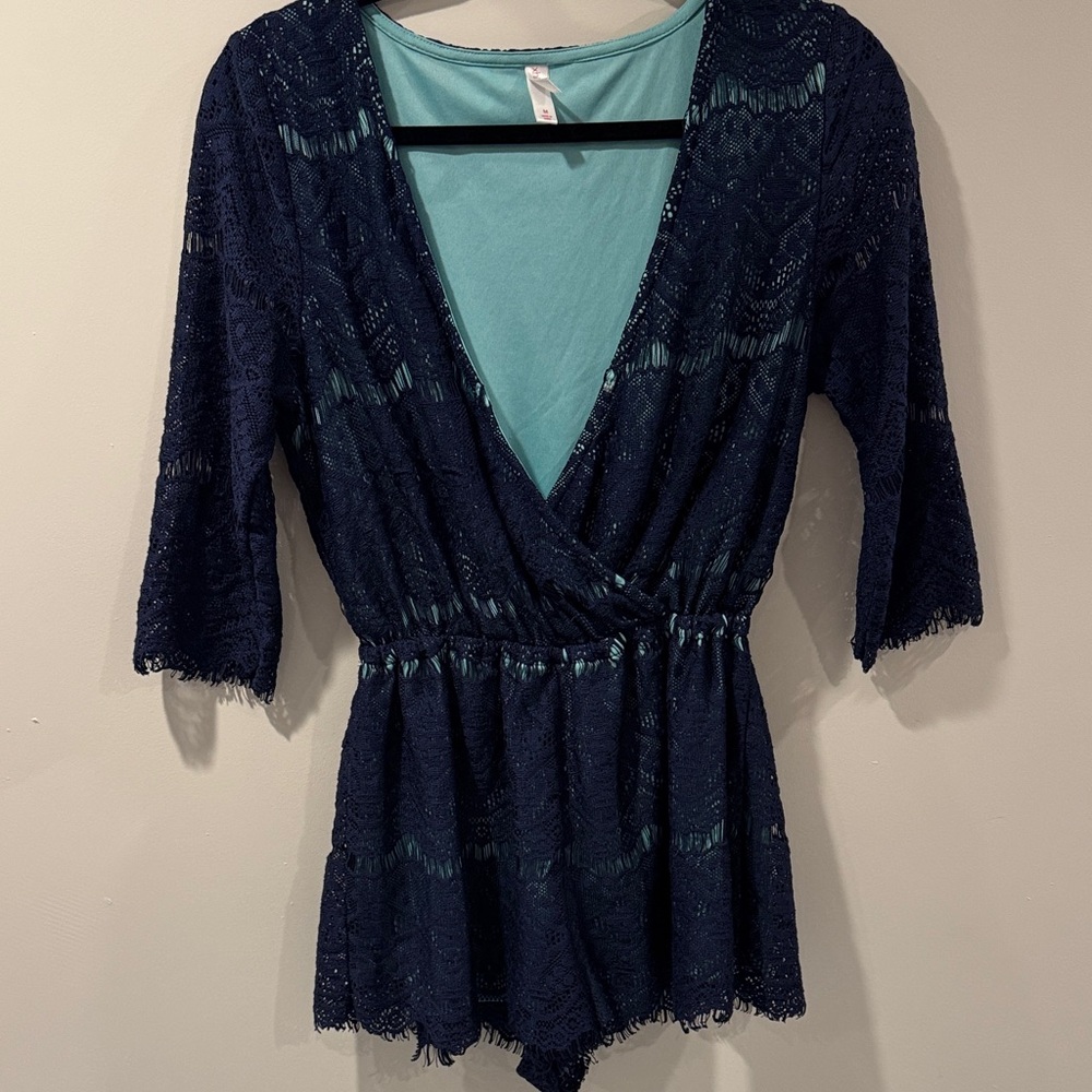 Xhilaration Navy Lace Romper - Picture 1 of 4
